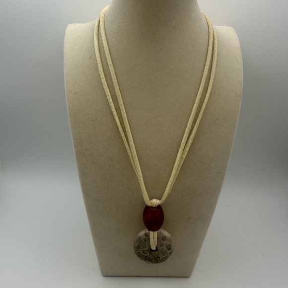 Coral Fossil Jade Donut Pendant Necklace - Picture 3 of 16